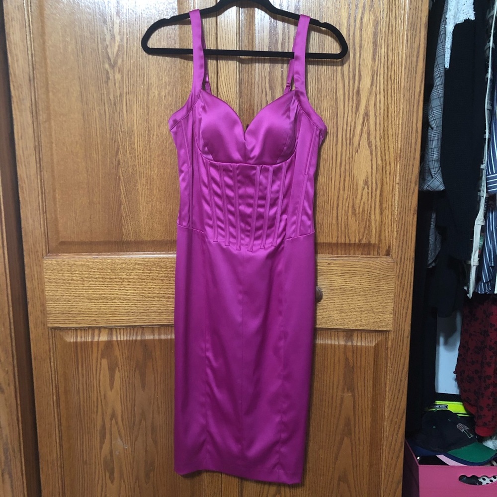 vintage magenta ribbed cocktail dress